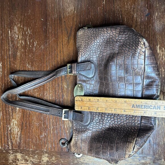 Crocodile-Embossed Brown Leather Conceal Carry Handbag By Hidesign Double Handle - Picture 3 of 14